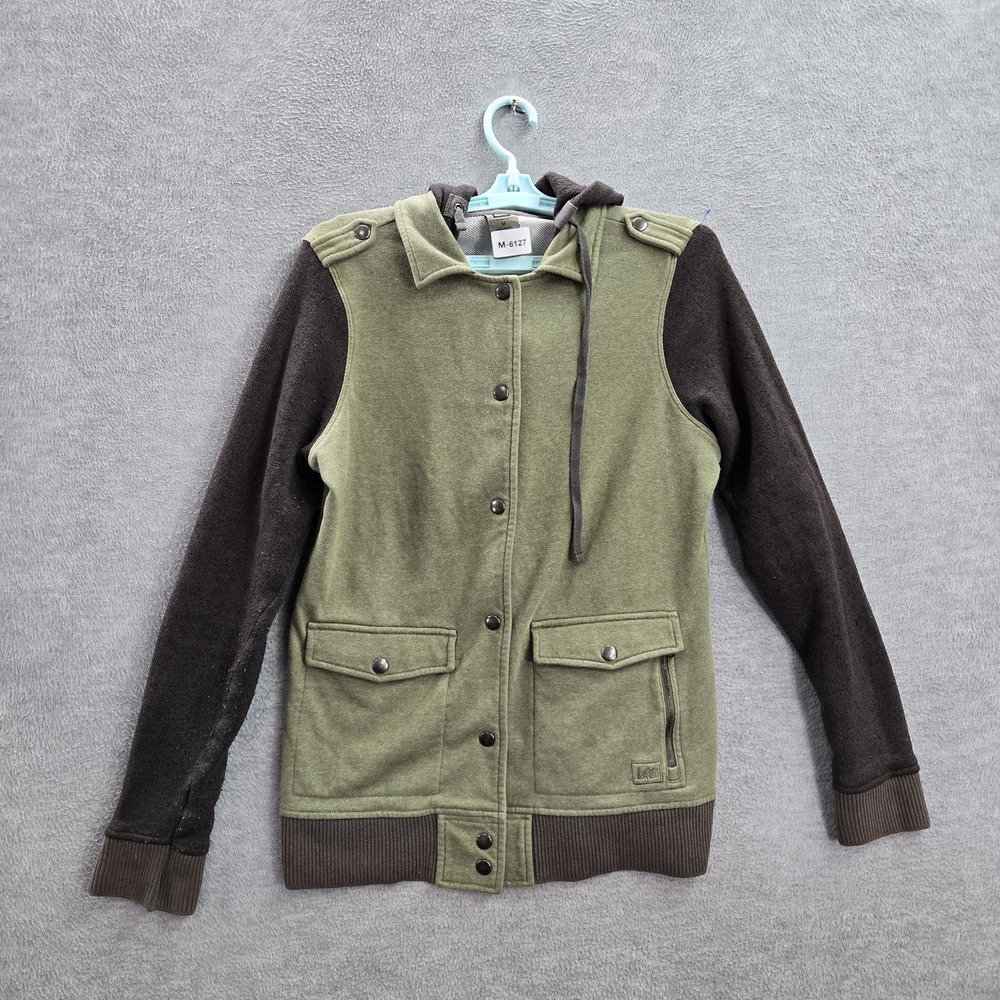 REI Women‎ Jacket M Green Utility Snap Button Zipper Long Sleeve